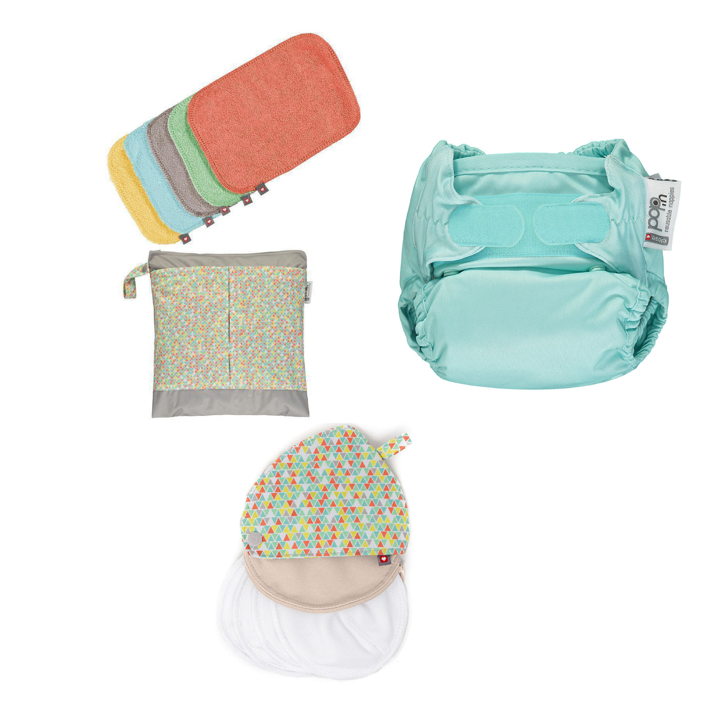 Reusable Starter Pack, Pastels - Nappy, Wipes, Breast pads