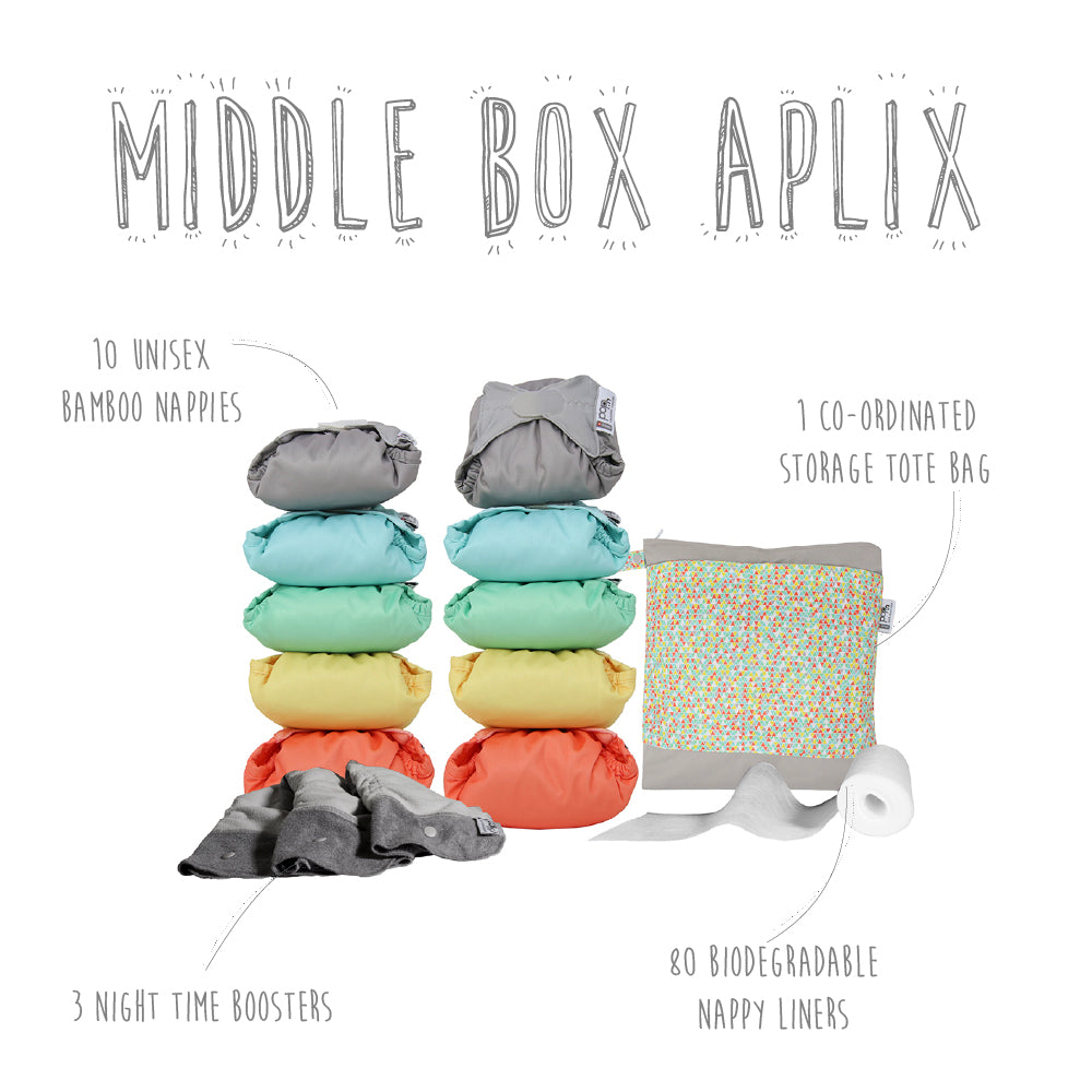 Close Pop-in Part-time Reusable Birth to Potty Nappy Pack - Unisex Bundle Includes 10 Bamboo Aplix Nappies Plus Accessories - Close Parent