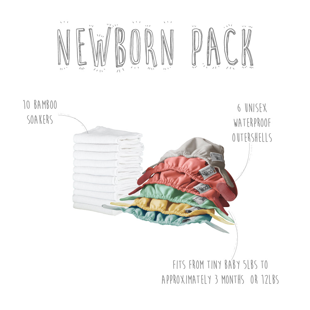 Close Pop-in Part-time Reusable Newborn Aplix Nappy Pack For Fourth Trimester - Unisex Bundle Includes 10 bamboo Stay Dry Soakers, 6 Waterproof Covers - Close Parent