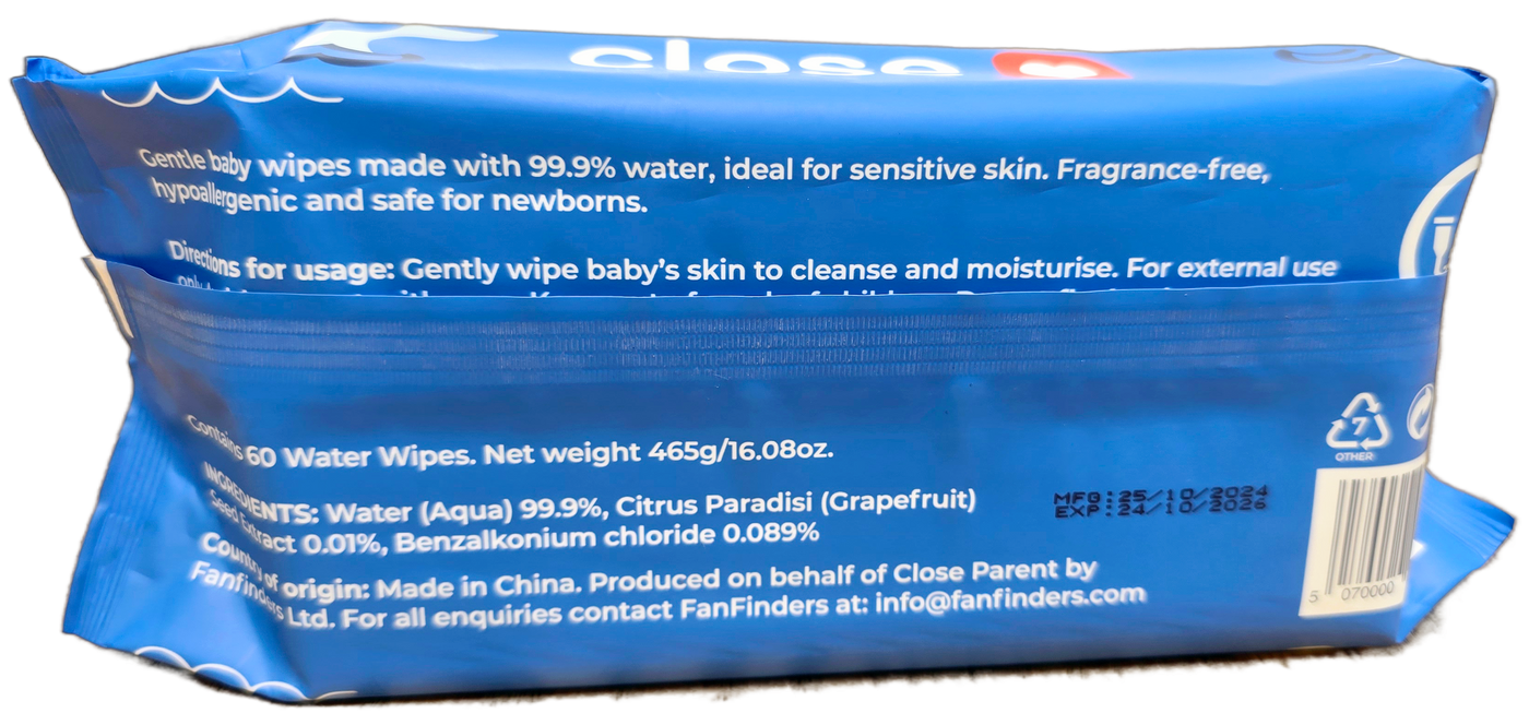 Close Parent Water Wipes – 60 Wipes per Pack