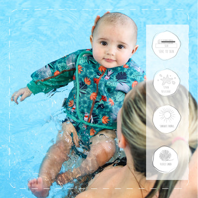 Close Pop-in Baby Cosy Recycled Newborn Lined Warm Swimsuit - With Integrated Leakproof Swim Nappy from birth to 12 months unisex prints