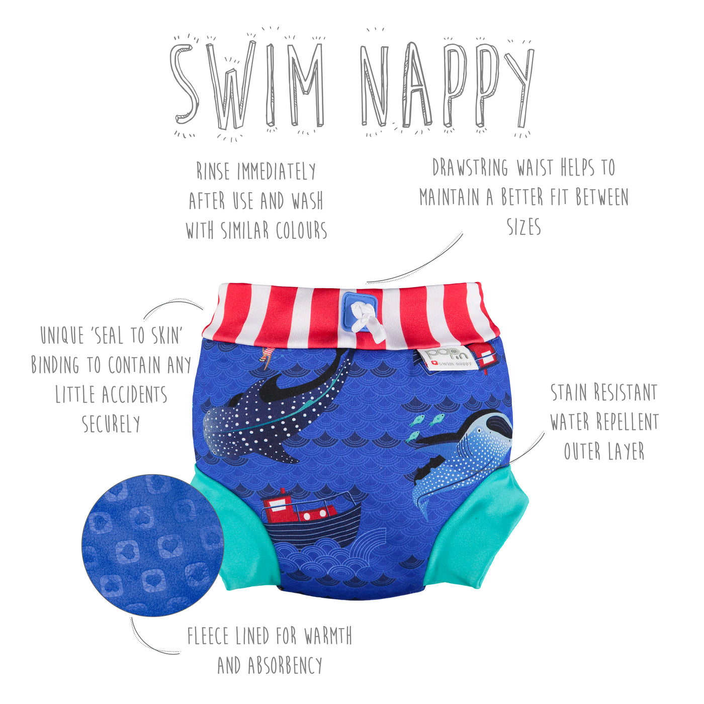Close Pop-in Reusable Swim Nappy Lined with Leak-protection 0-4 years+ unisex prints
