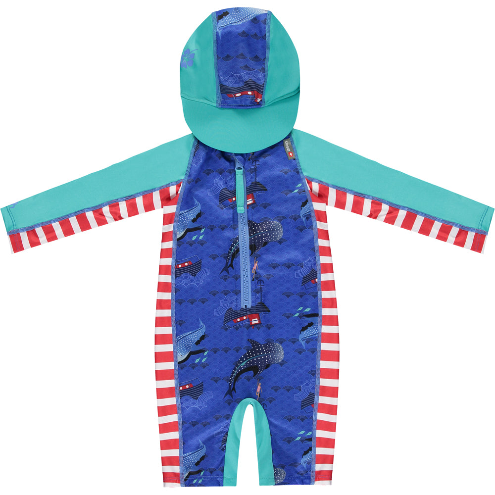 Close Pop-in Long sleeved Recycled Toddler Beach Sunsuit - Unisex With Soft Peaked Hood unisex