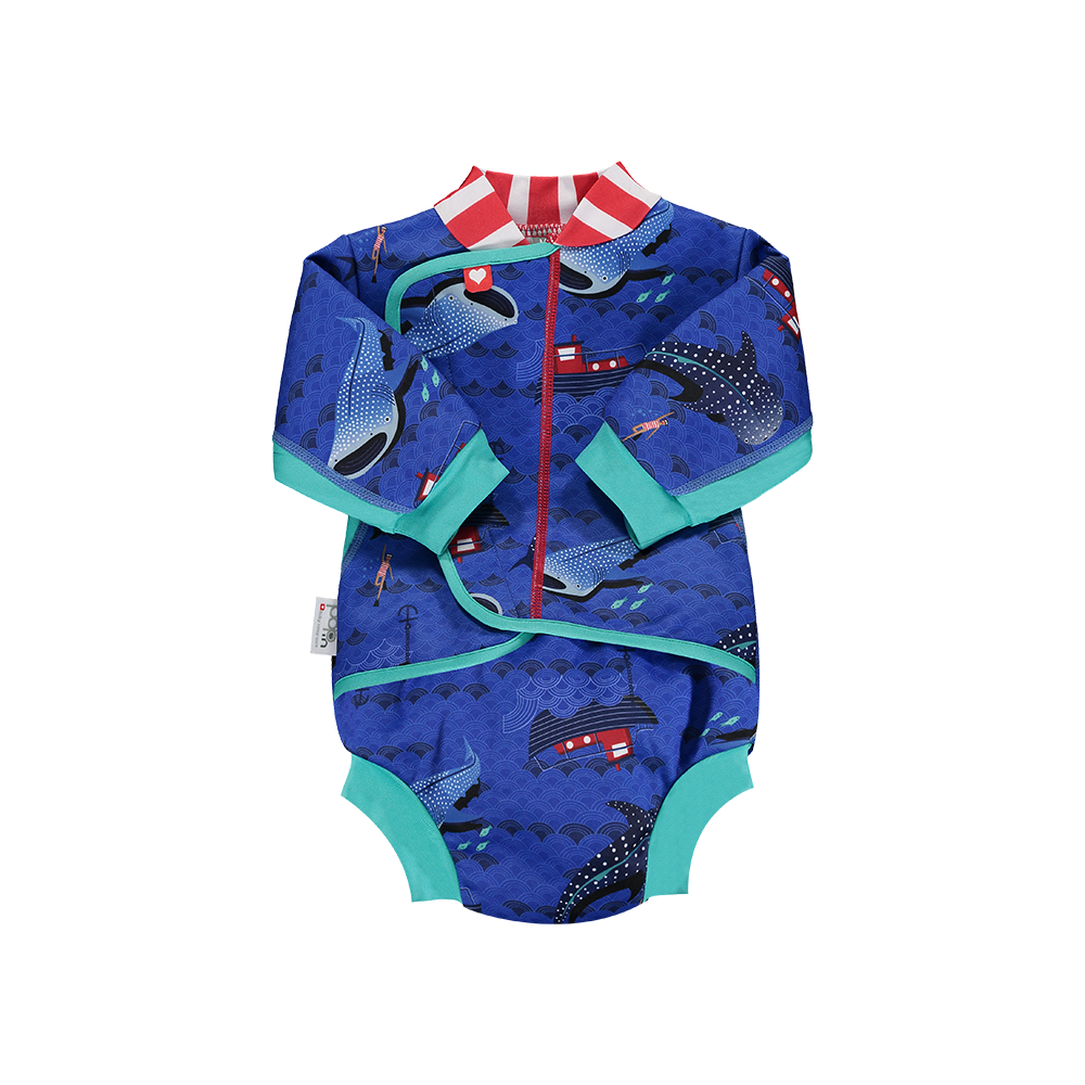 Close Pop-in Baby Cosy Recycled Newborn Lined Warm Swimsuit - With Integrated Leakproof Swim Nappy from birth to 12 months unisex prints
